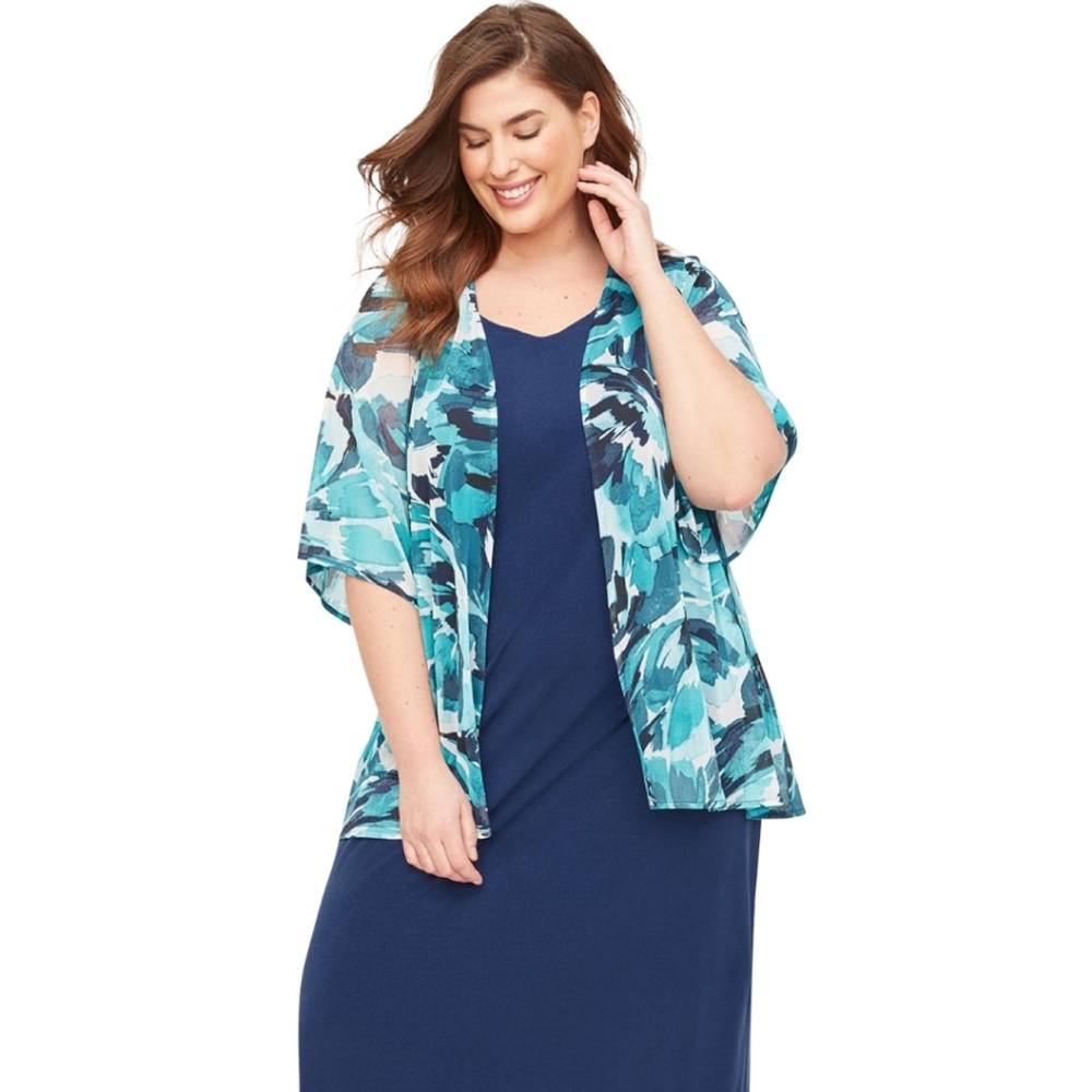 Catherines Women's Plus Size Coneflower Maxi  and Jacket Dress